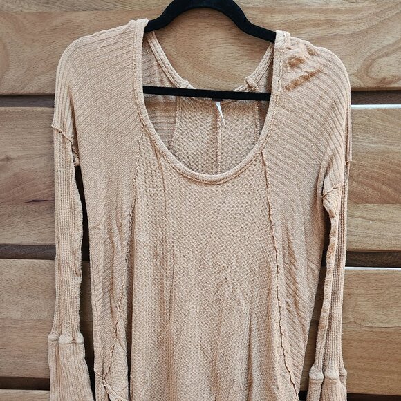 Free People Ventura Thermal Top Waffle Knit Long Sleeve Tan Small - Picture 2 of 4